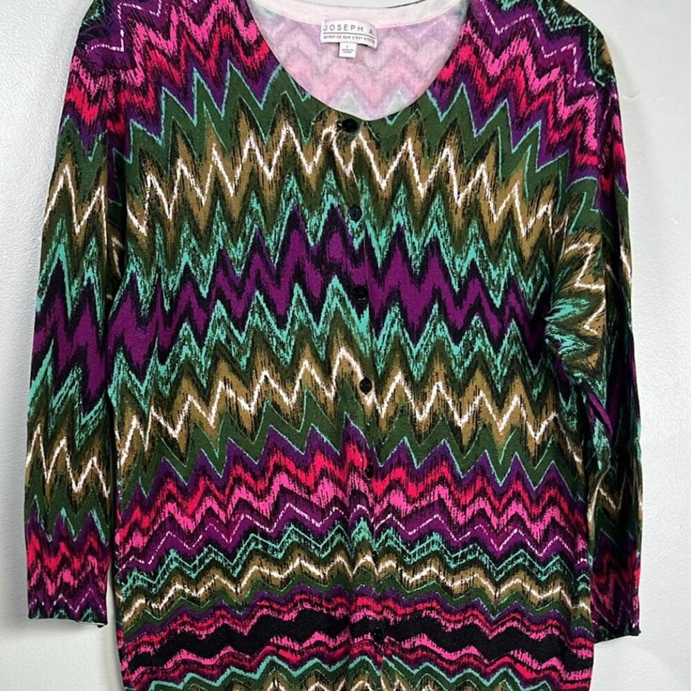 Joseph A Colorful Cardigan Sweater L Geometric Fun Spring Summer Button Up‎
